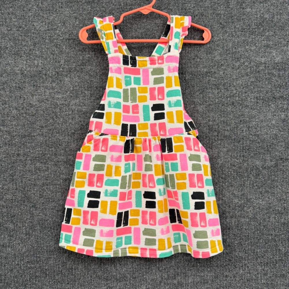 Cat & Jack Girls Jumper Overall Dress Size 3T Multicolor Cotton French Terry EUC